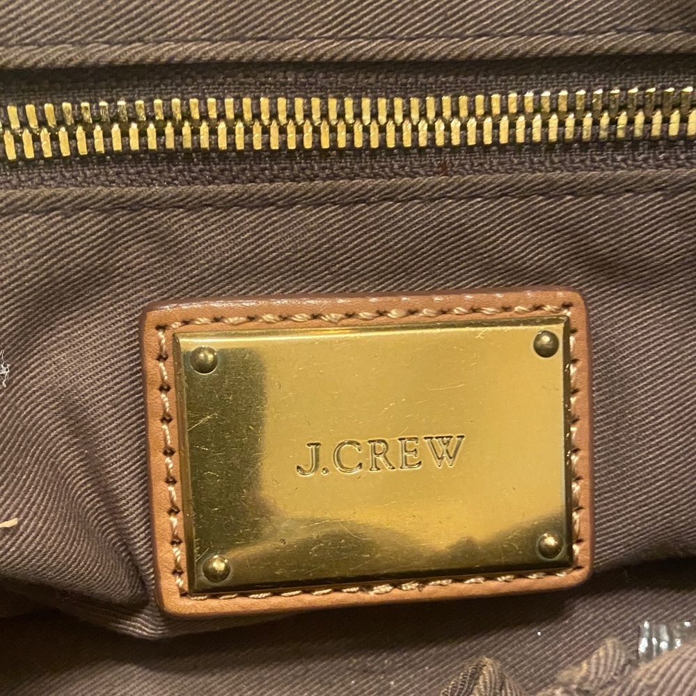 J. Crew Black Leather Messenger Large Handbag with Gold Plaque